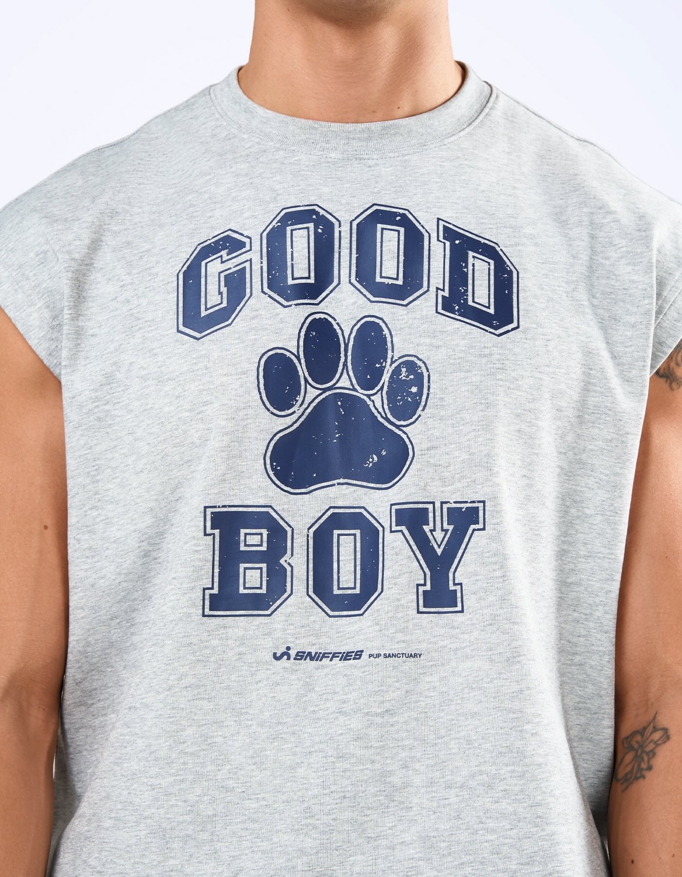 Good Boy Muscle Crop Tee - Heather Grey - Image 4
