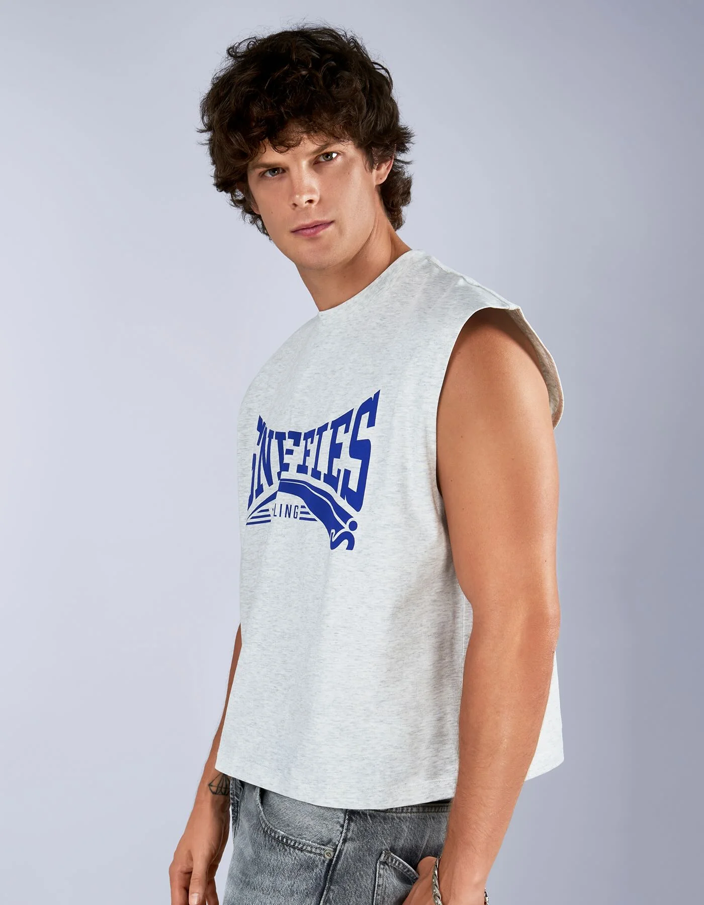 Wrestling Crop Muscle Tank - Light Grey - Image 3